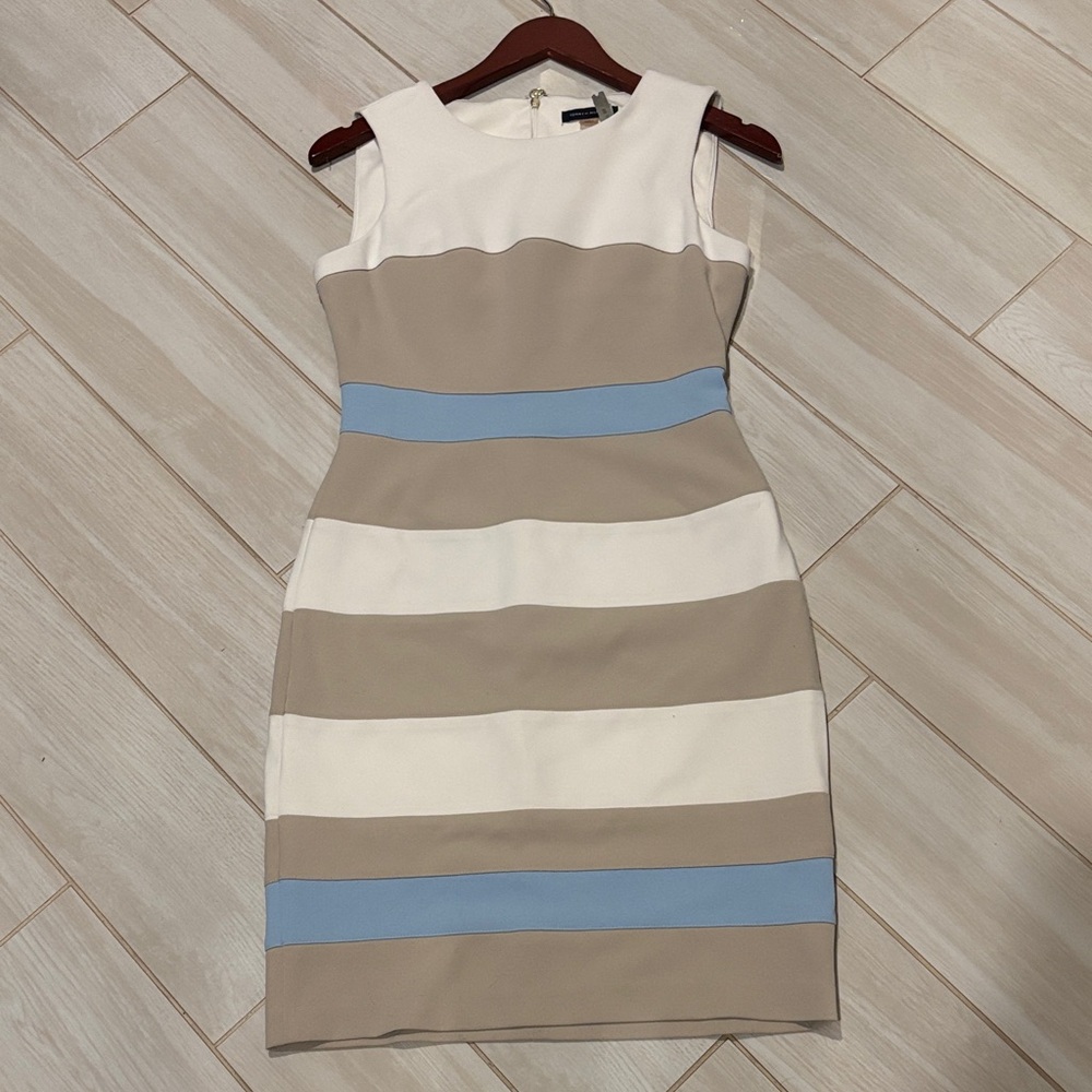 Tommy Hilfiger Striped Mini Dress in Beige, White, and Blue